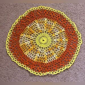 VTG HAND CROCHETED DOILY 12” White Orange Yellow Gradient Vintage Handmade